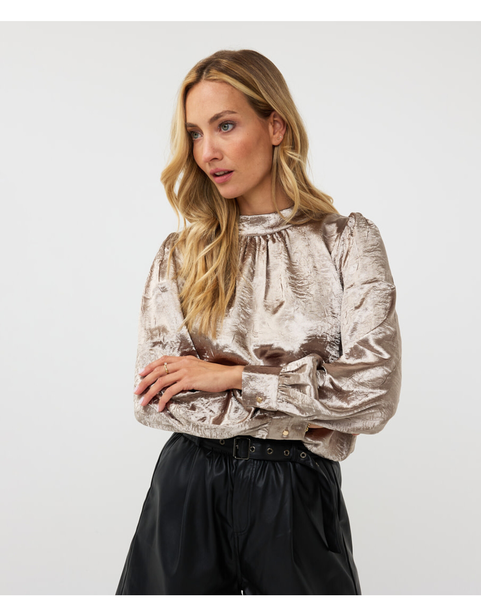 EsQualo EsQualo - Crushed Satin Blouse (Gold)