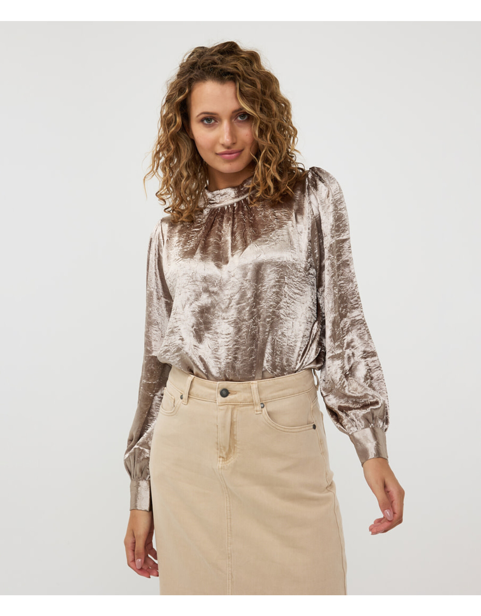 EsQualo EsQualo - Crushed Satin Blouse (Gold)