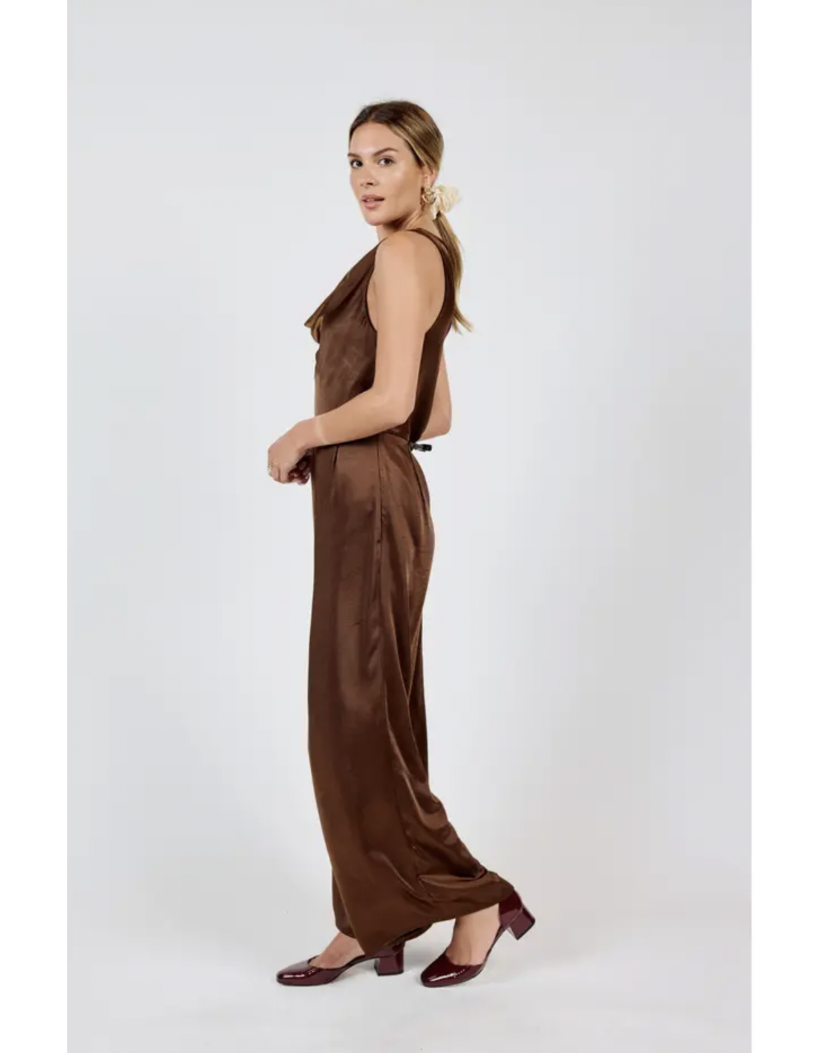 Sadie & Sage Sadie & Sage - Warm Tea Cowl Neck Jumpsuit (Brown)