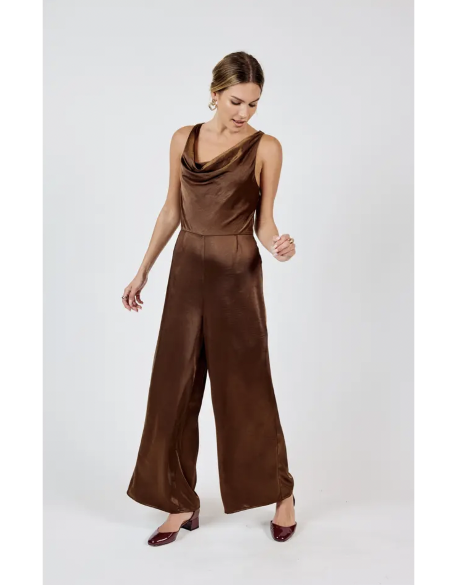Sadie & Sage Sadie & Sage - Warm Tea Cowl Neck Jumpsuit (Brown)