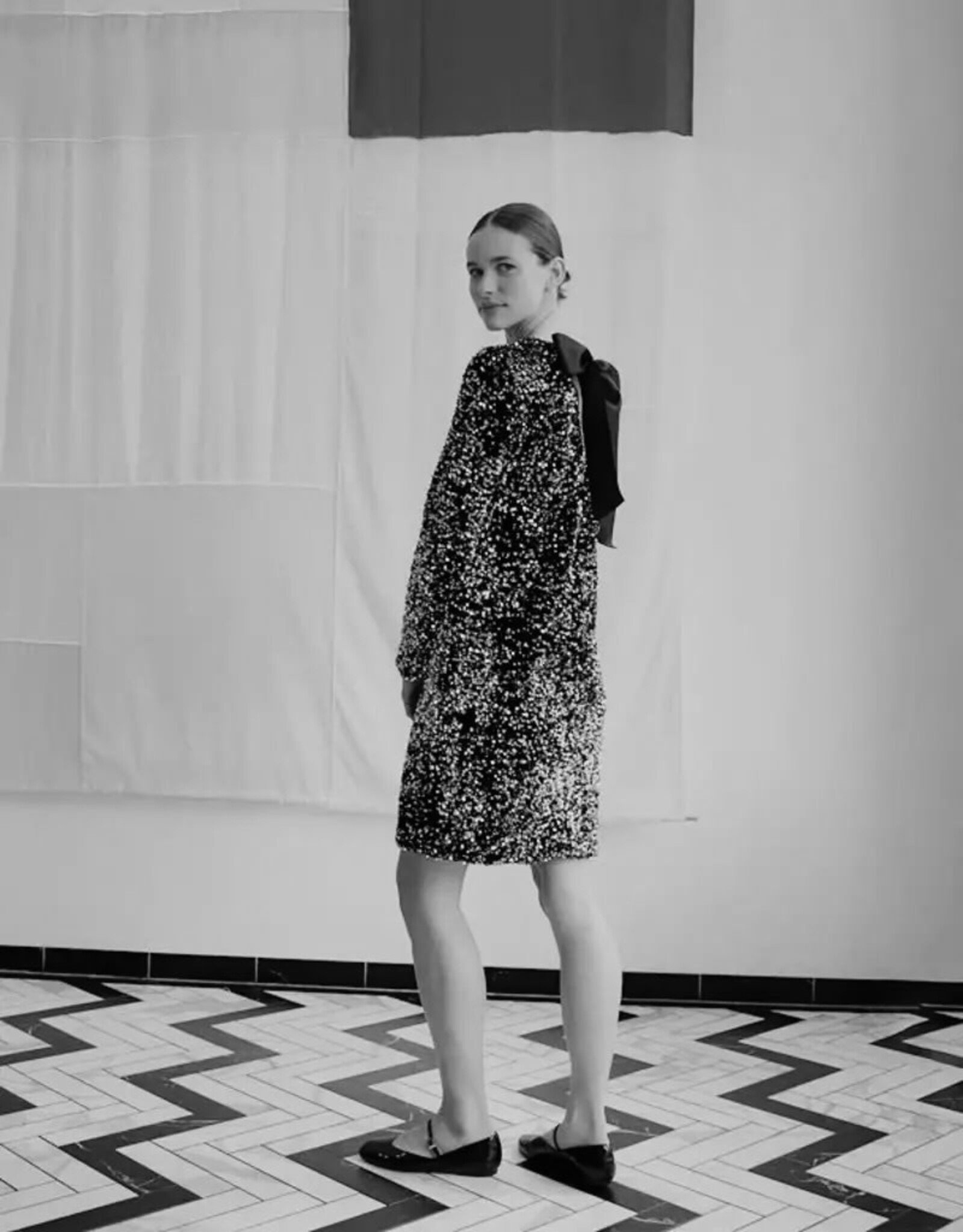 b.young b.young - Paillet Bow Dress (Silver Sequin)