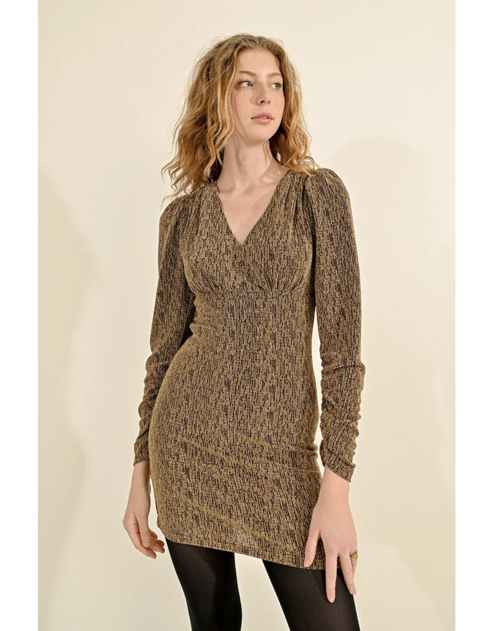 Molly Bracken Molly Bracken - Long Sleeve Lurex Dress (Gold)