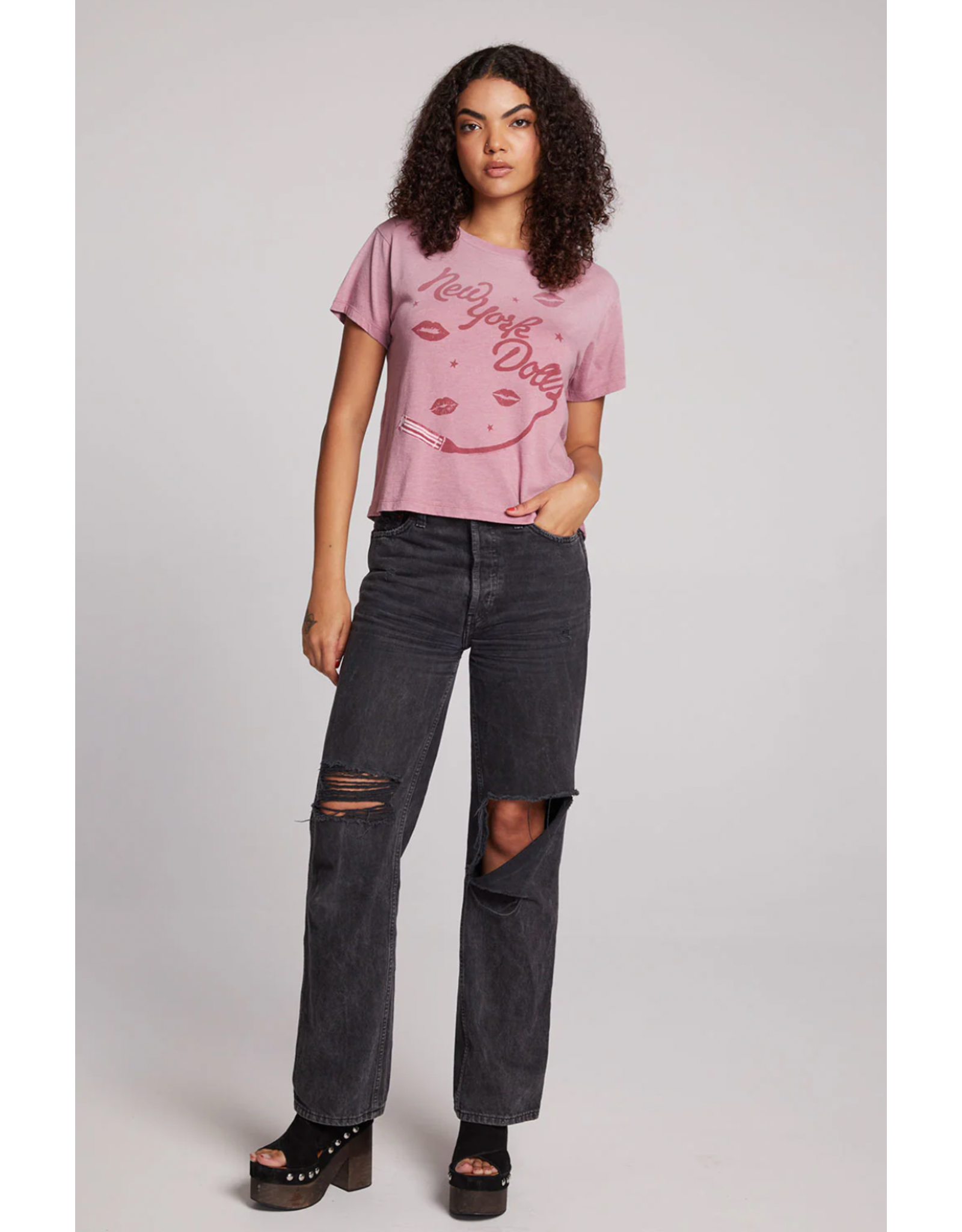 Chaser Chaser - New York Dolls Script Logo Crewneck Tee (Faded Mauve Rose)