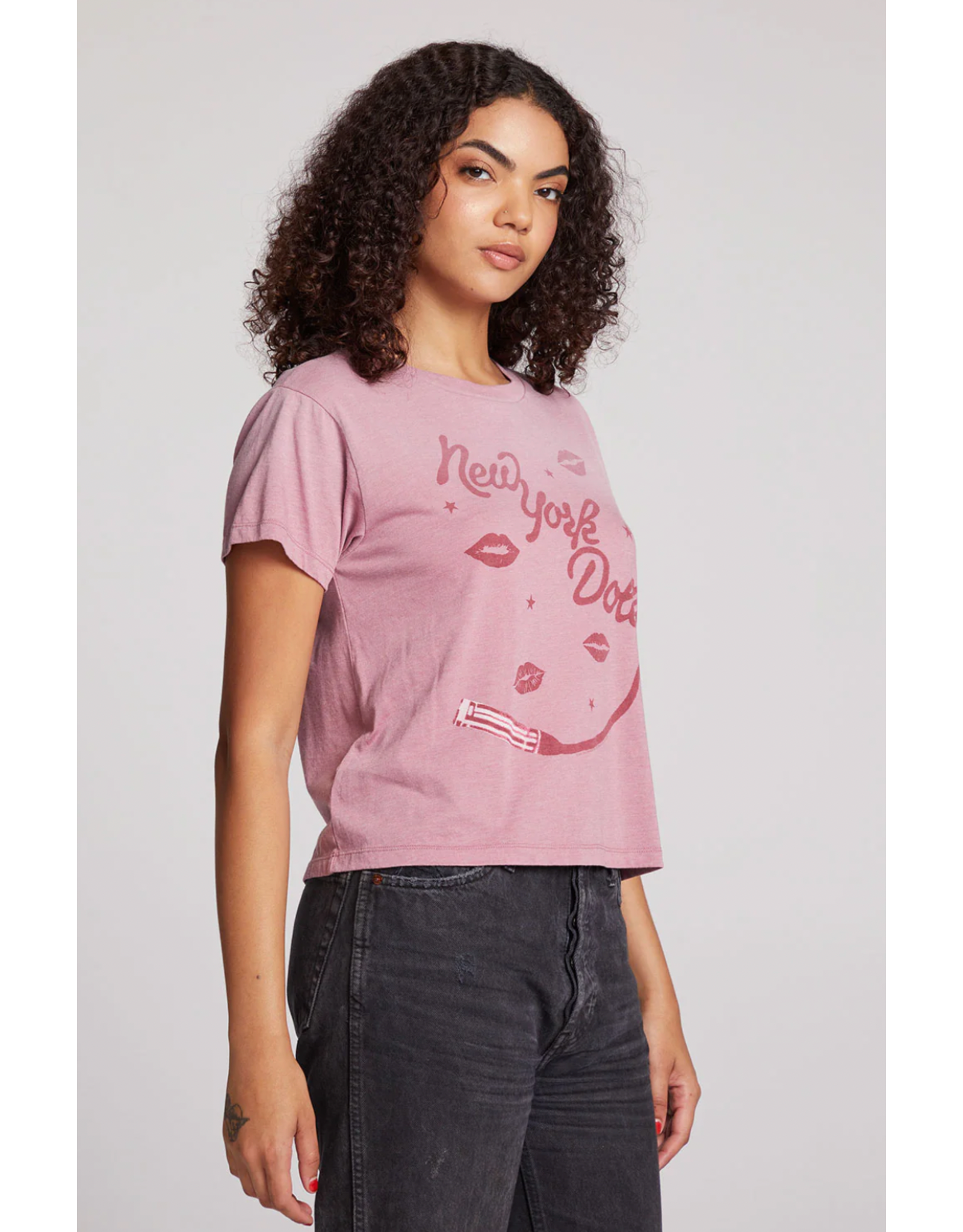 Chaser Chaser - New York Dolls Script Logo Crewneck Tee (Faded Mauve Rose)