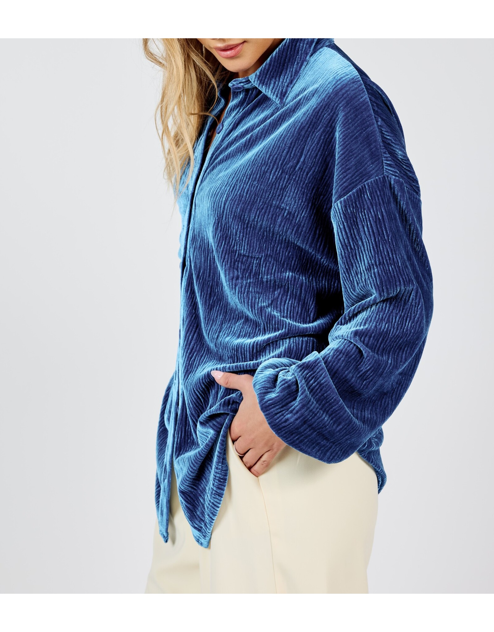 Sadie & Sage Sadie & Sage - Lorelai Button Up Pleated Velvet Top (Blue)
