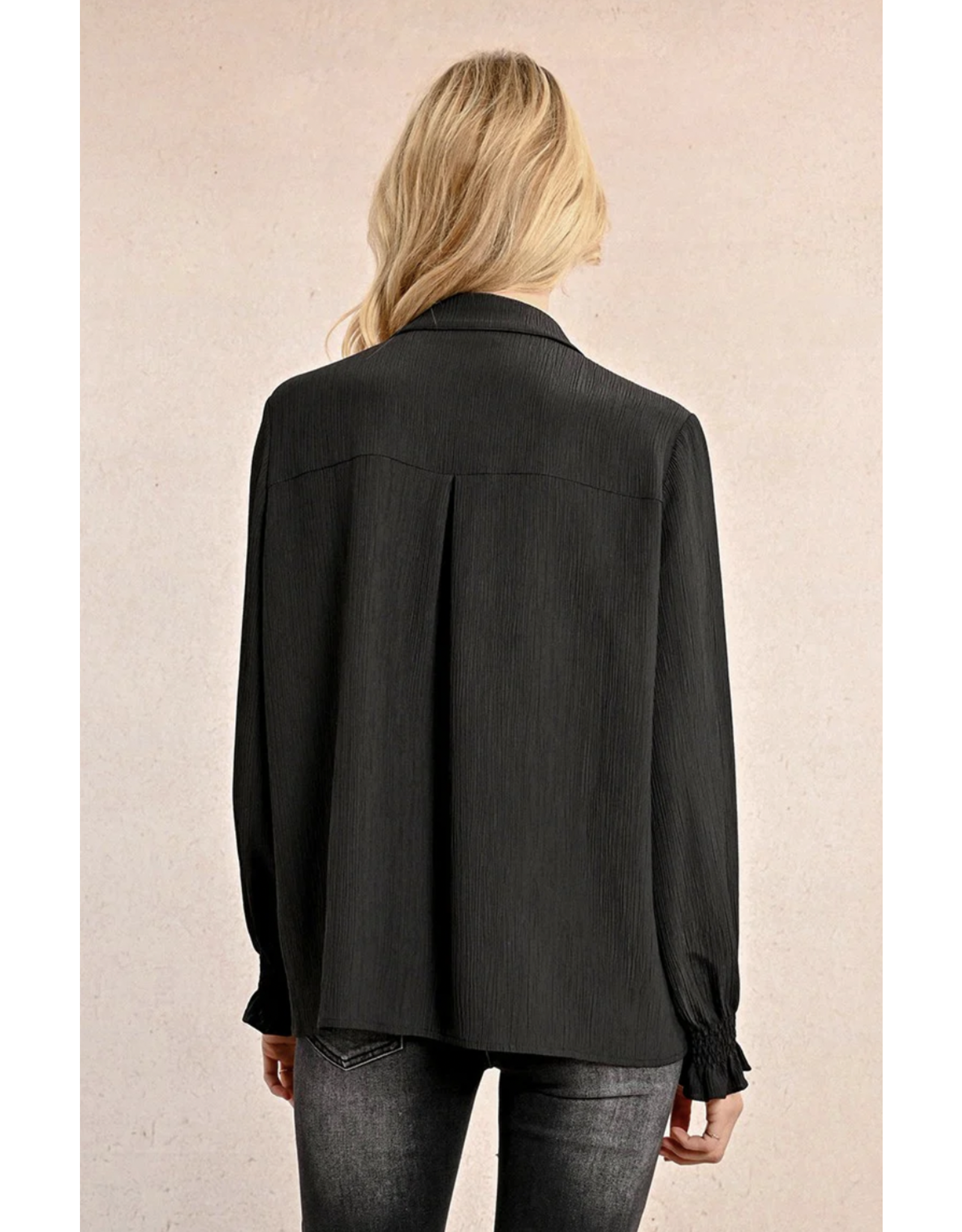 Molly Bracken Molly Bracken - Long Sleeve Blouse with Smocked Cuffs (Black)