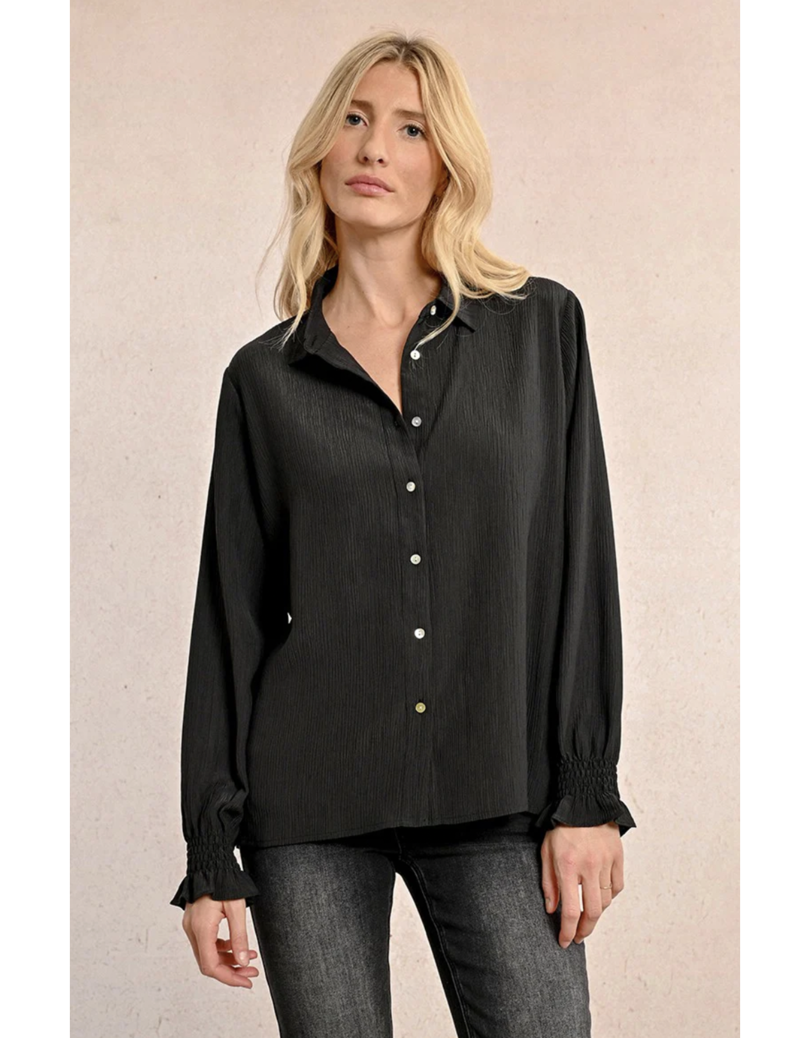 Molly Bracken Molly Bracken - Long Sleeve Blouse with Smocked Cuffs (Black)