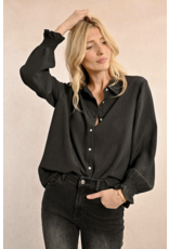 Molly Bracken Molly Bracken - Long Sleeve Blouse with Smocked Cuffs (Black)