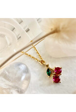 Pika & Bear Pika & Bear - "Pomona" Tiny Rhinestone Cherry Charm Necklace