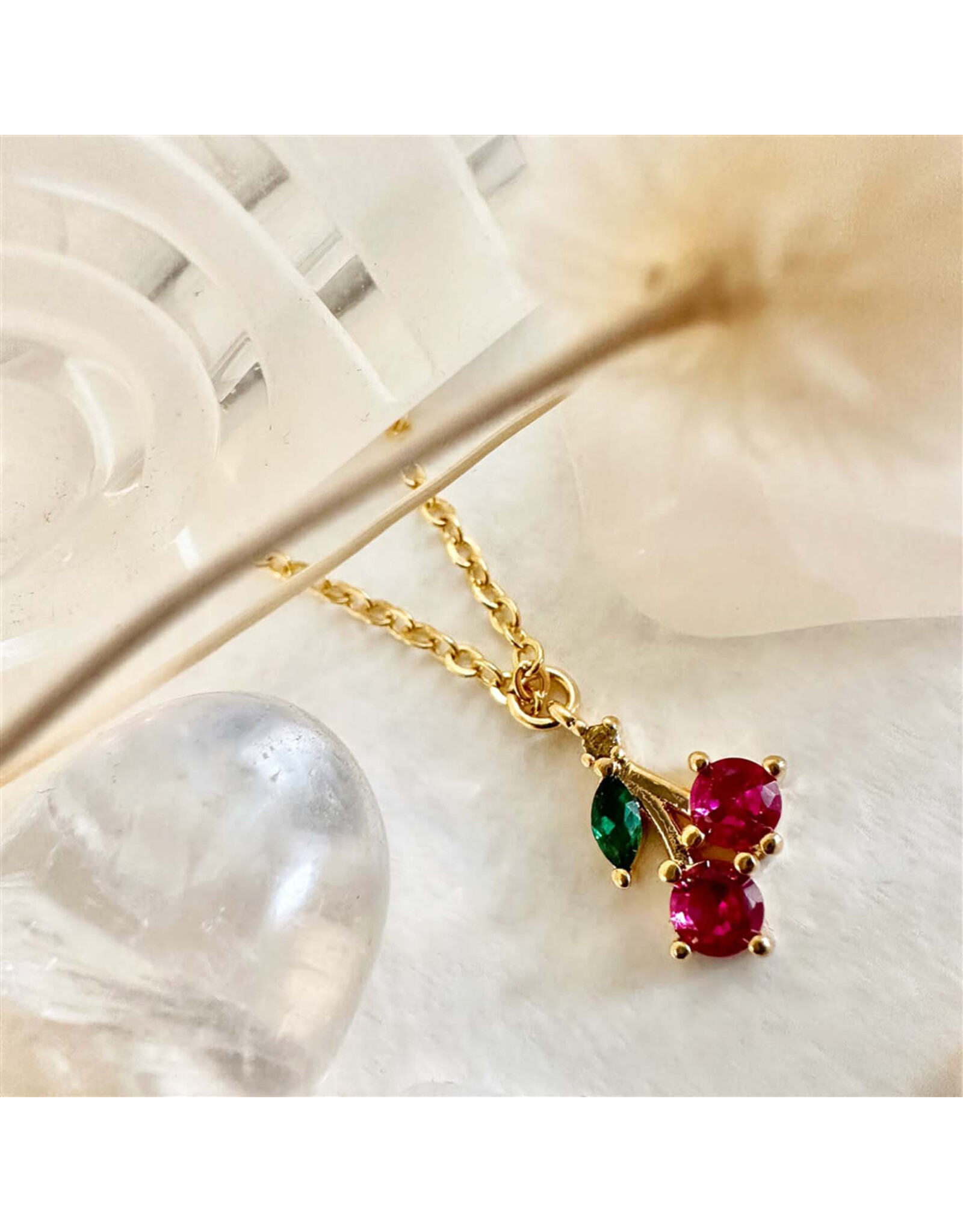 Pika & Bear Pika & Bear - "Pomona" Tiny Rhinestone Cherry Charm Necklace