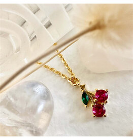Pika & Bear Pika & Bear - "Pomona" Tiny Rhinestone Cherry Charm Necklace