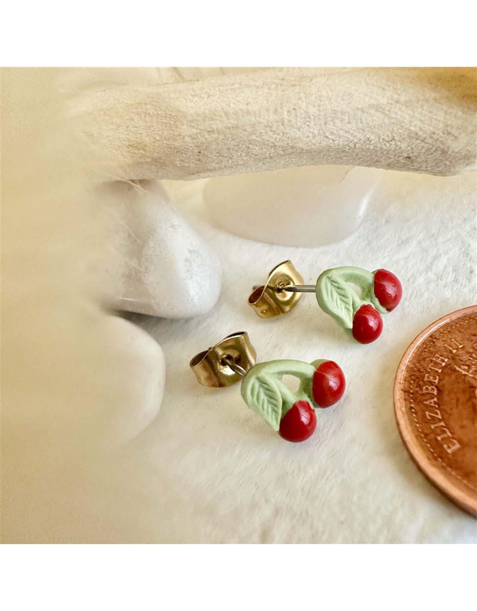 Pika & Bear Pika & Bear - Pomona Porcelain Cherry Stud Earrings