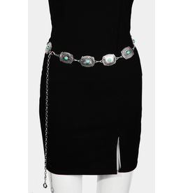 Fame Accessories Turquoise Studded Oval Concho Chain Belt (Silver)