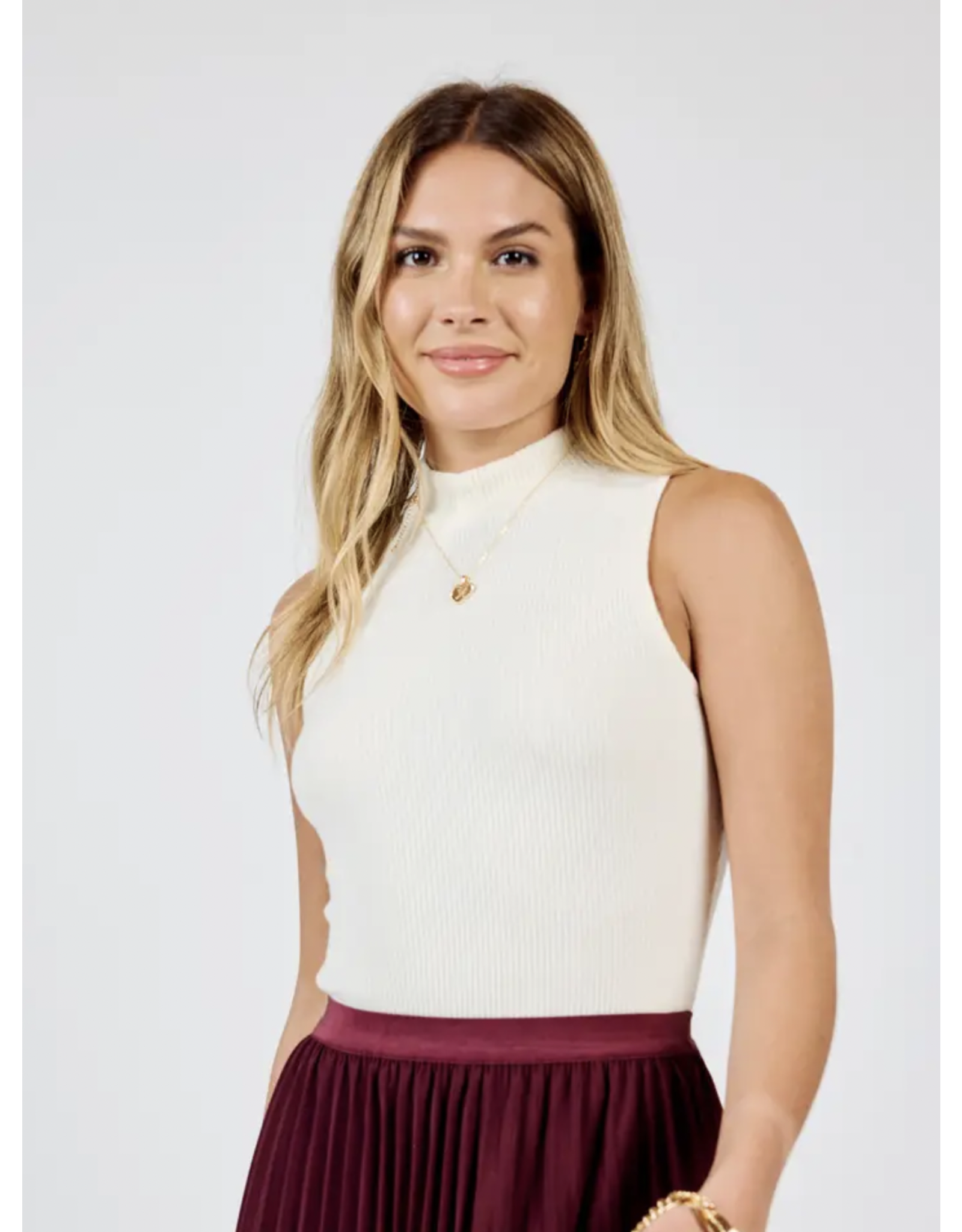 Sadie & Sage Sadie & Sage - Rest Easy Mock Neck Knit Tank (Ivory)