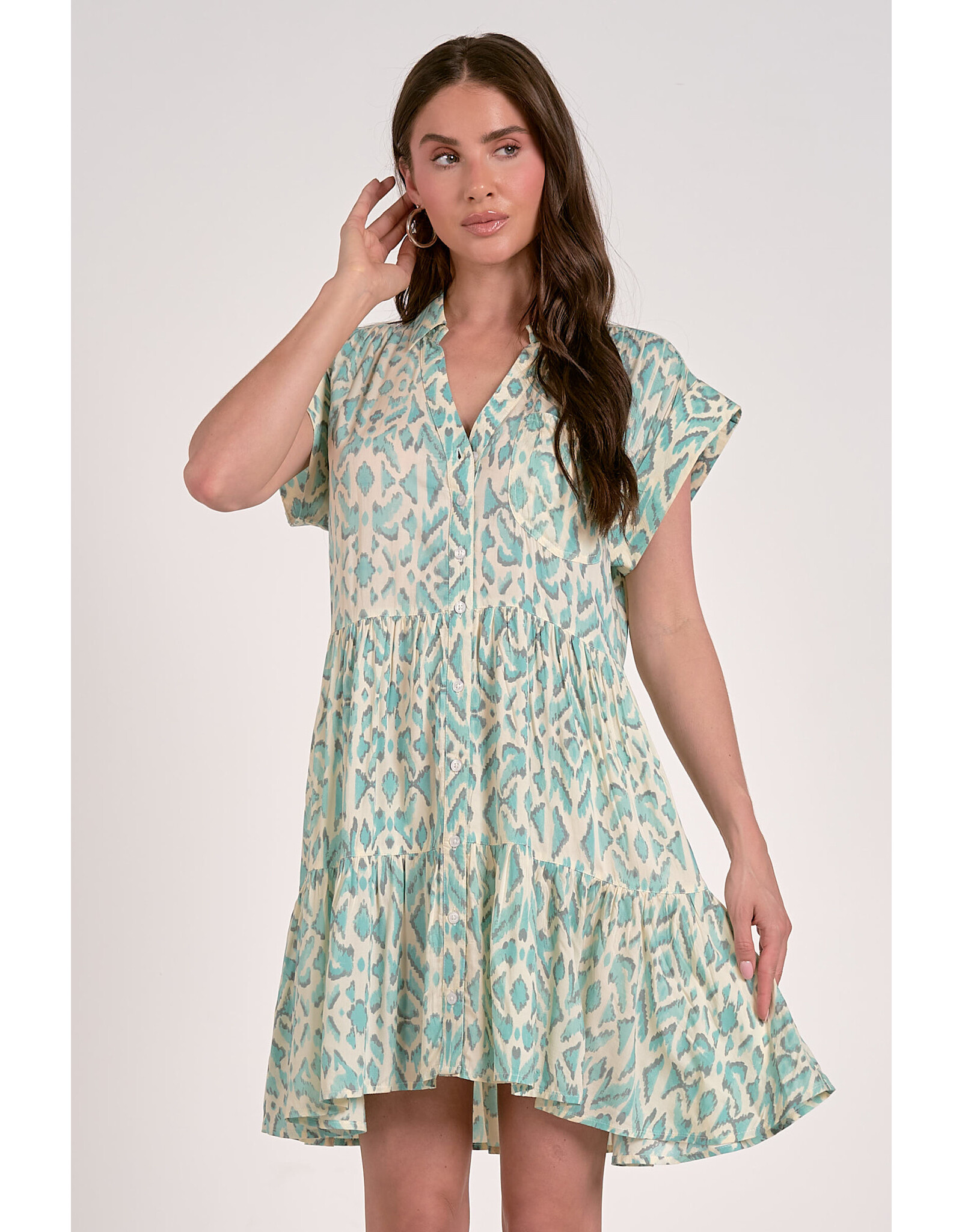 Elan Elan - Cap Sleeve Button Down Dress (Blue Casablanca)