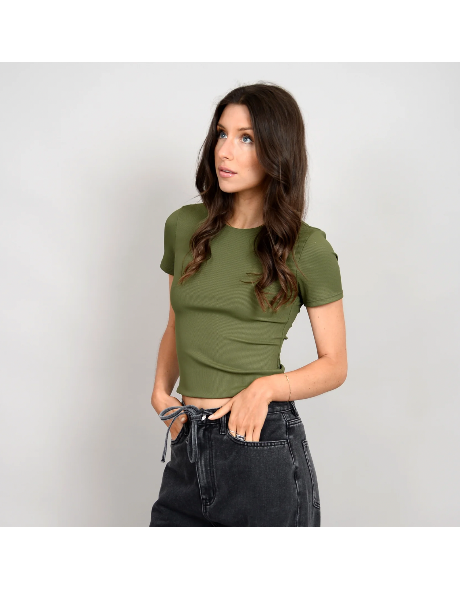 RD Style RD Style - Roxi Rib Short Sleeve Round Neck Tee (Dried Herb)