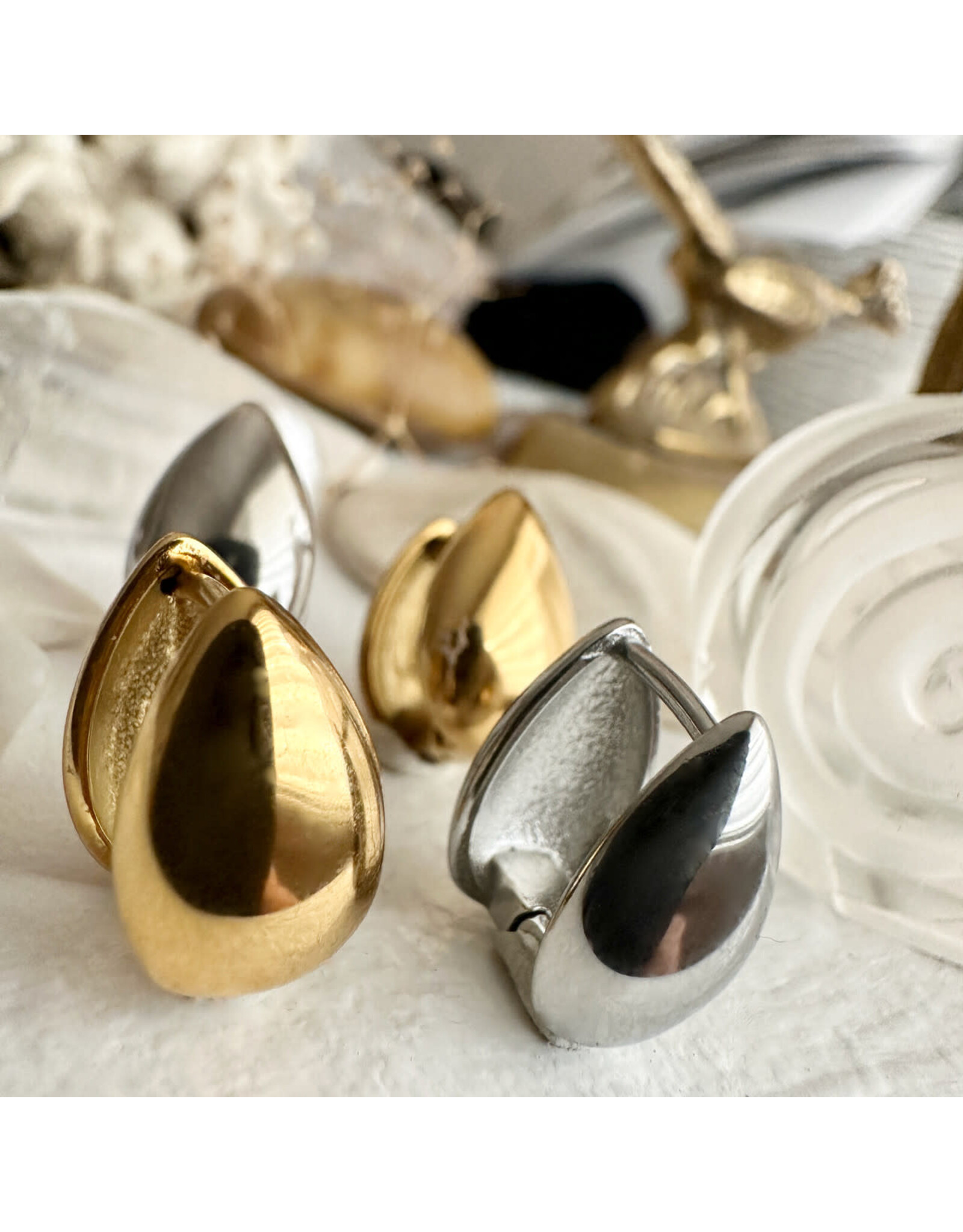 Pika & Bear Pika & Bear - "Lachry" Double Teardrop Hugger Hoop Earrings
