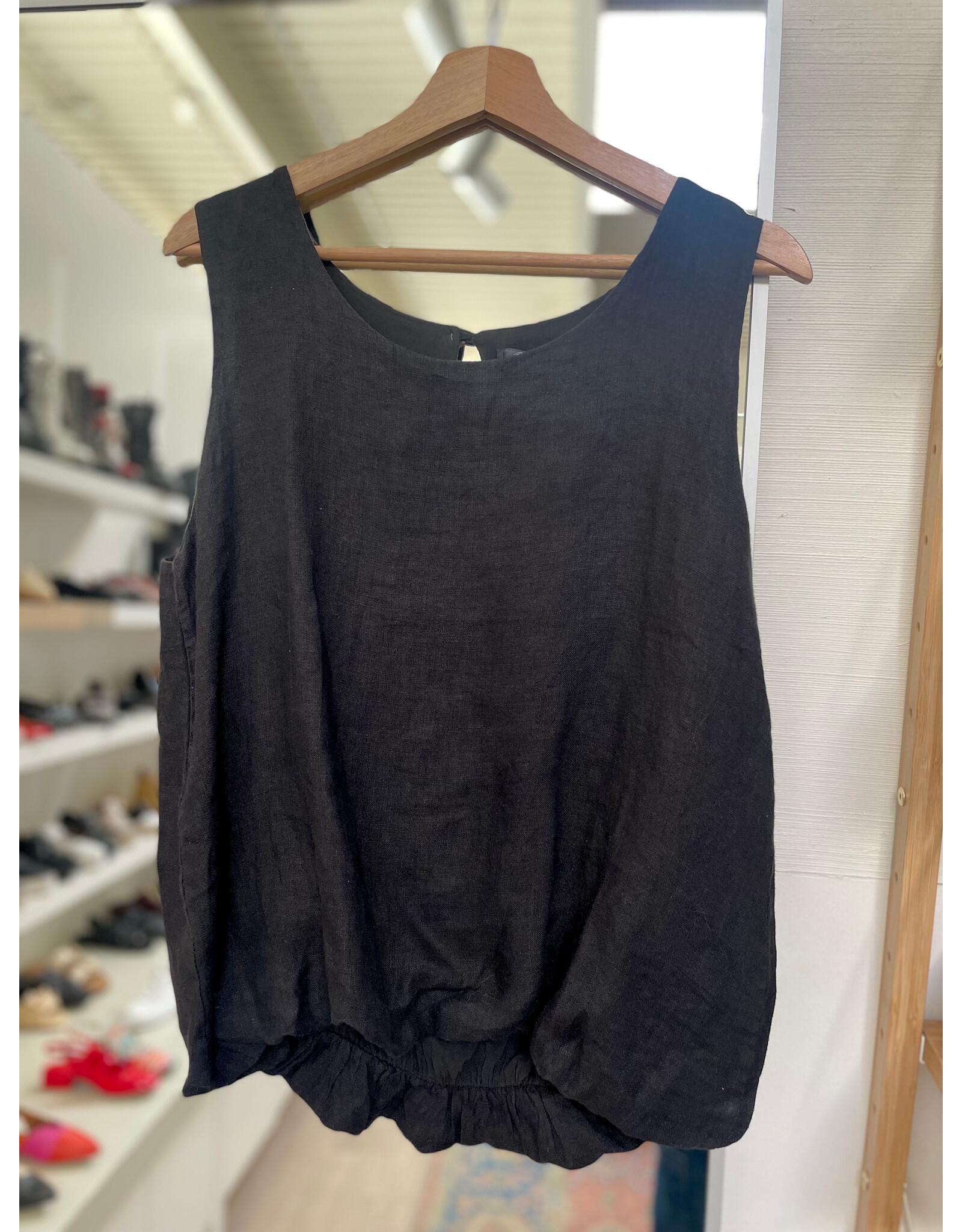 Made in Italy - Linen Bubble Hem Tank (Black)