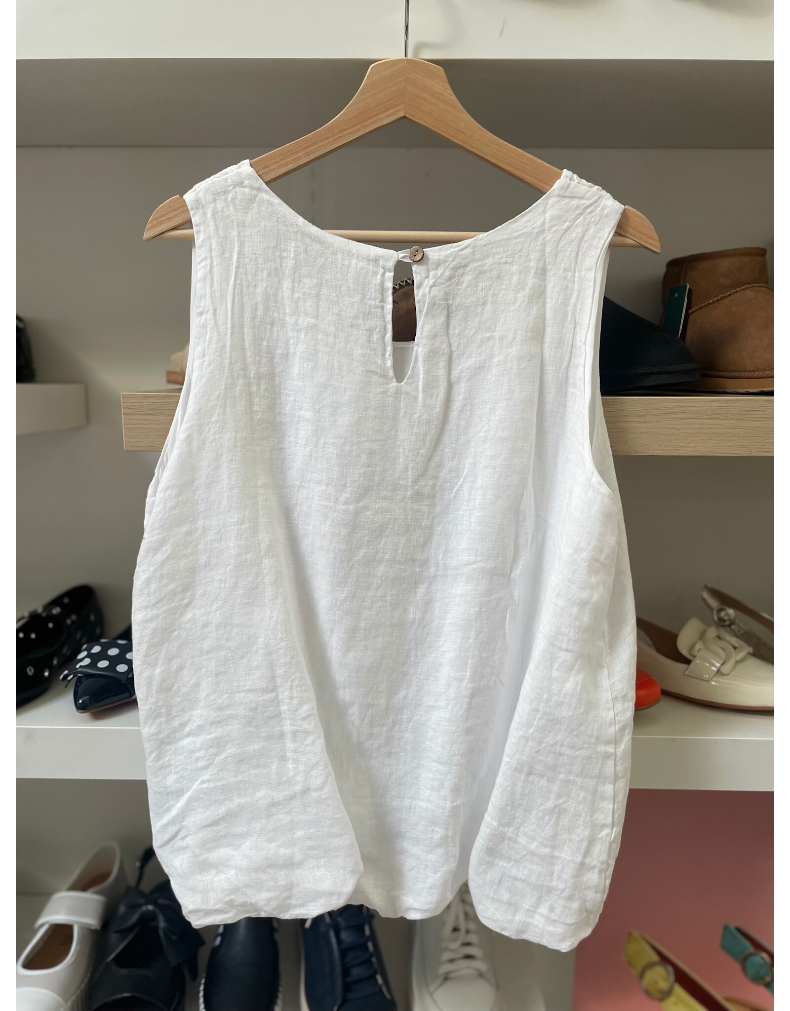 Made in Italy - Linen Bubble Hem Tank (White)