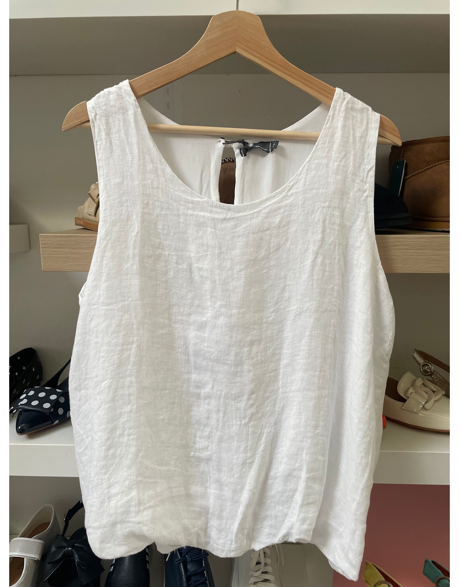 Made in Italy - Linen Bubble Hem Tank (White)