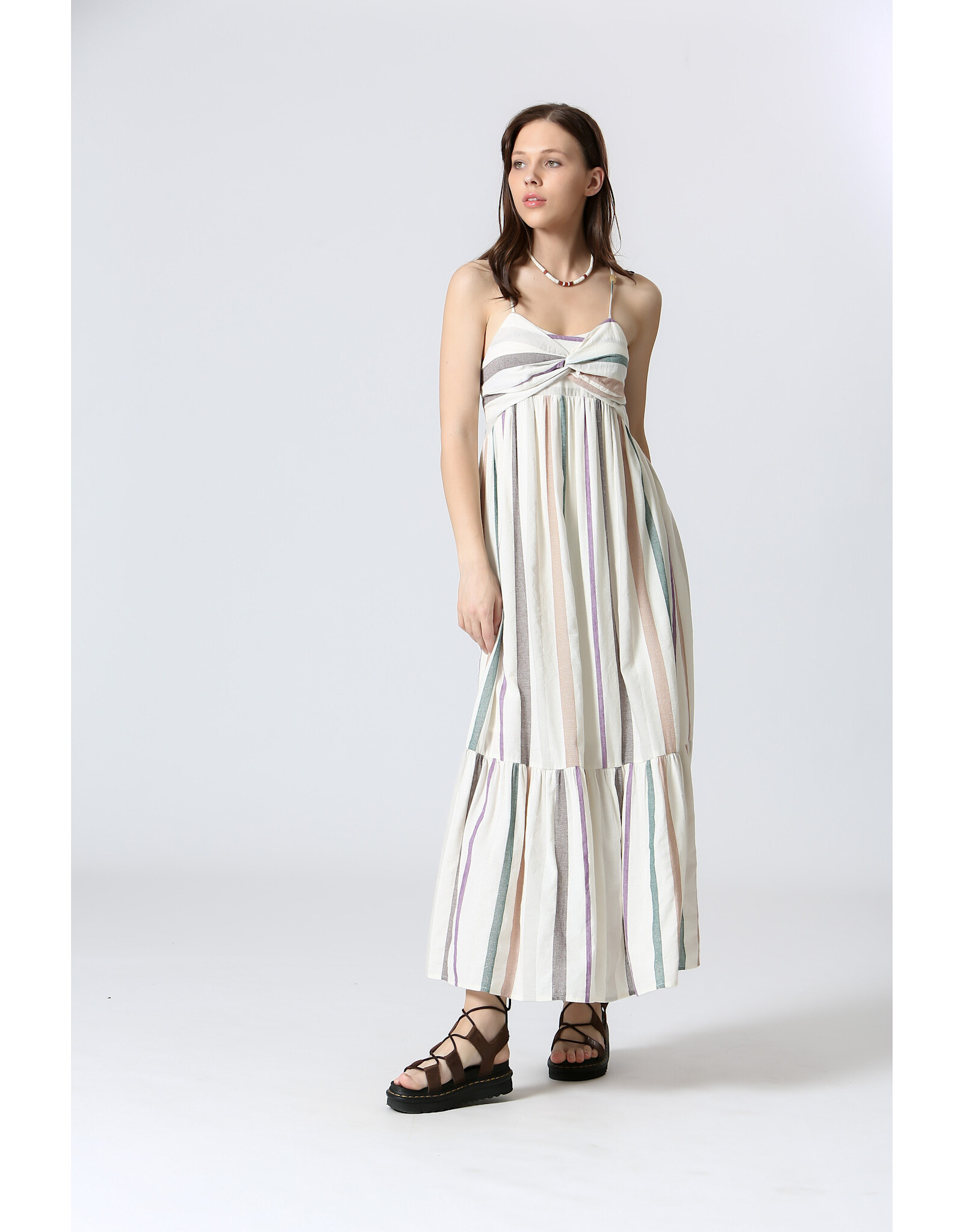 Korner Korner - Spaghetti Strap Tiered Dress with Empire Waist (Cream)