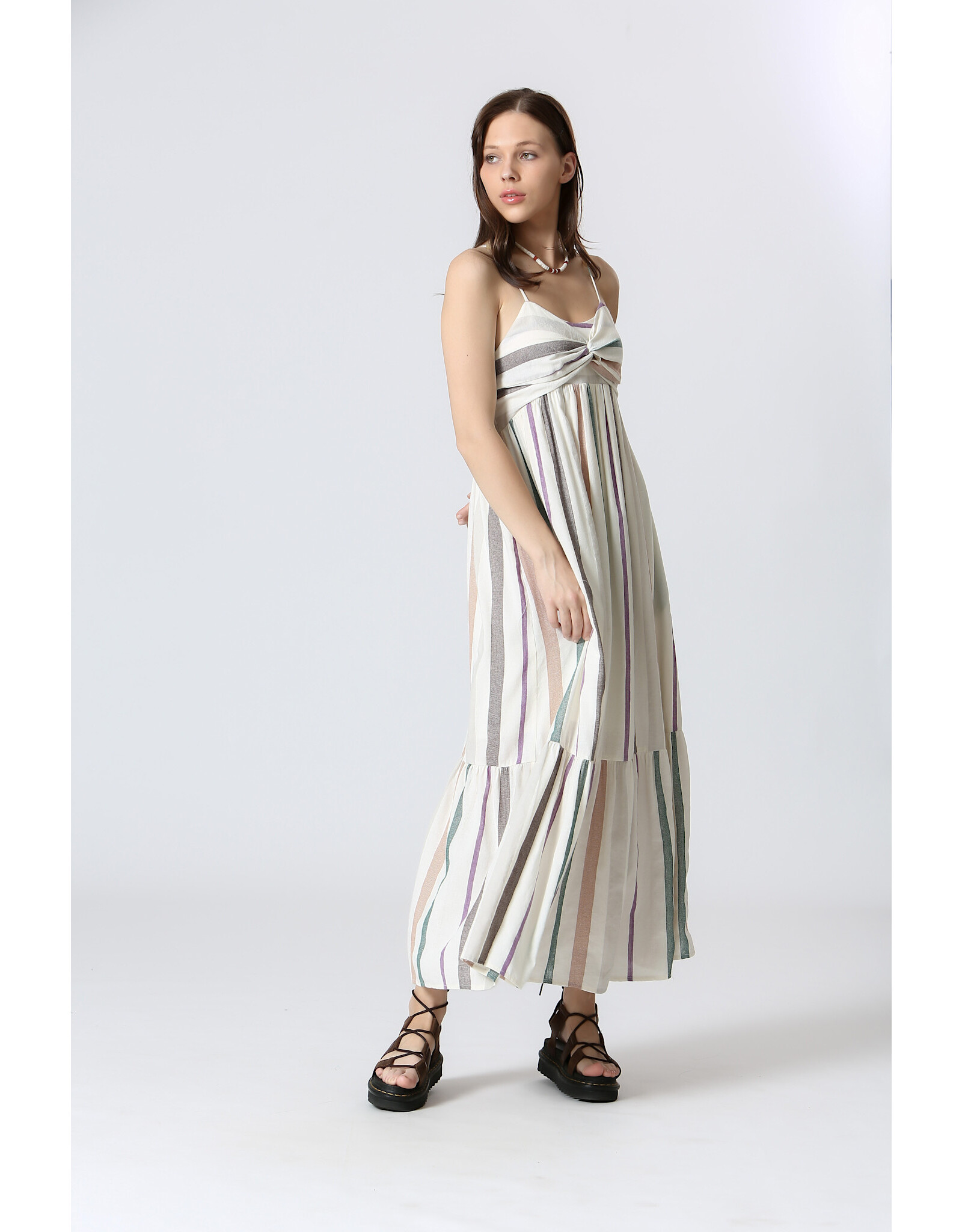 Korner Korner - Spaghetti Strap Tiered Dress with Empire Waist (Cream)