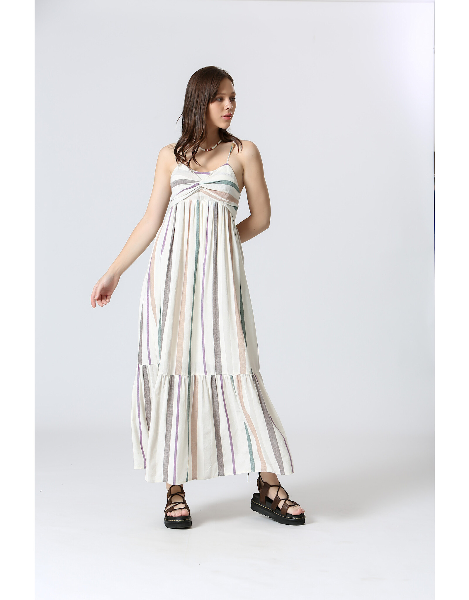 Korner Korner - Spaghetti Strap Tiered Dress with Empire Waist (Cream)