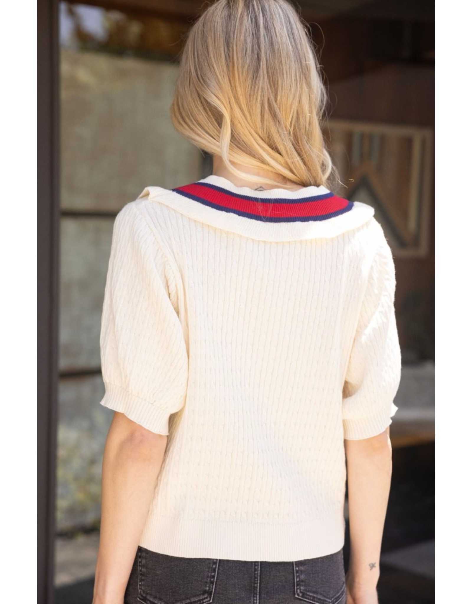 Voy Short Sleeve V-Neck Sweater (Cream)