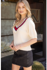 Voy Short Sleeve V-Neck Sweater (Cream)