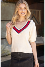 Voy Short Sleeve V-Neck Sweater (Cream)
