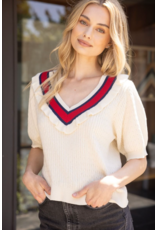Voy Short Sleeve V-Neck Sweater (Cream)