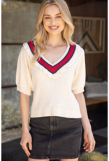 Voy Short Sleeve V-Neck Sweater (Cream)
