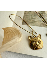 Pika & Bear Pika & Bear - "Miser" Raw Brass Cat Face Drop Earrings