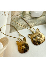 Pika & Bear Pika & Bear - "Miser" Raw Brass Cat Face Drop Earrings