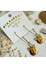 Pika & Bear Pika & Bear - "Miser" Raw Brass Cat Face Drop Earrings