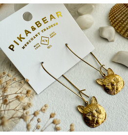 Pika & Bear Pika & Bear - "Miser" Raw Brass Cat Face Drop Earrings