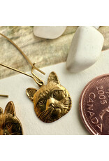Pika & Bear Pika & Bear - "Miser" Raw Brass Cat Face Drop Earrings