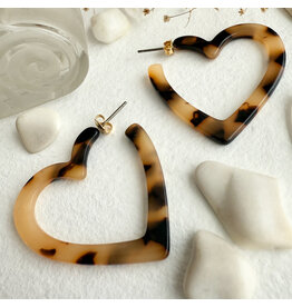 Pika & Bear Pika & Bear - "Wilson" Acetate Heart Hoop Earrings in Leopard