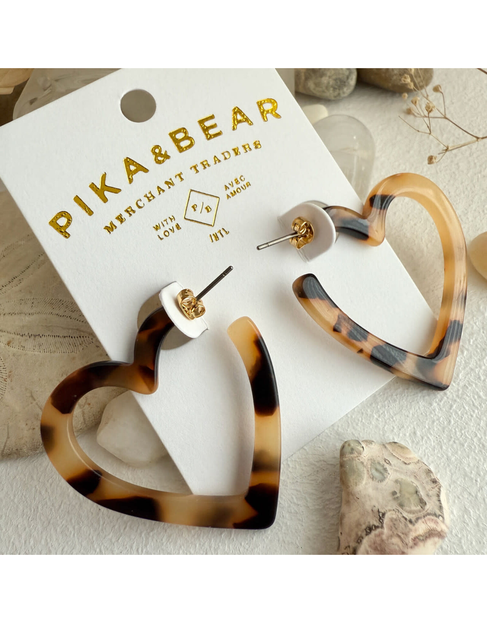 Pika & Bear Pika & Bear - "Wilson" Acetate Heart Hoop Earrings in Leopard