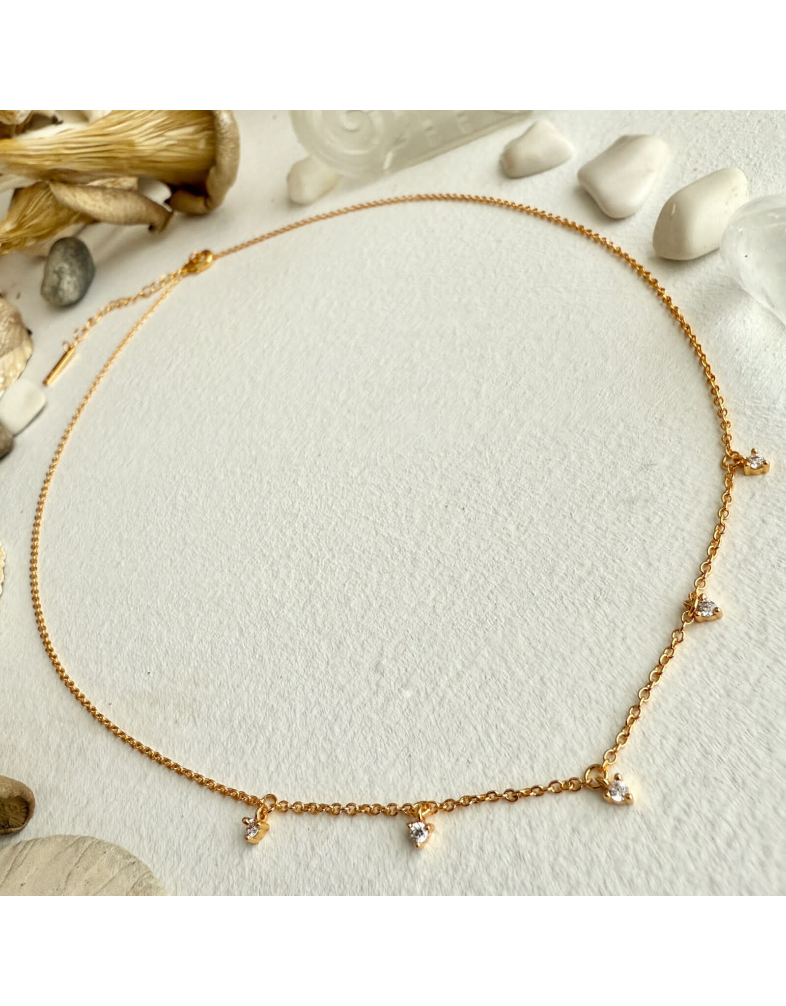 Pika & Bear Pika & Bear - "Avalon" Tiny Zircon Drops Charm Necklace in Gold