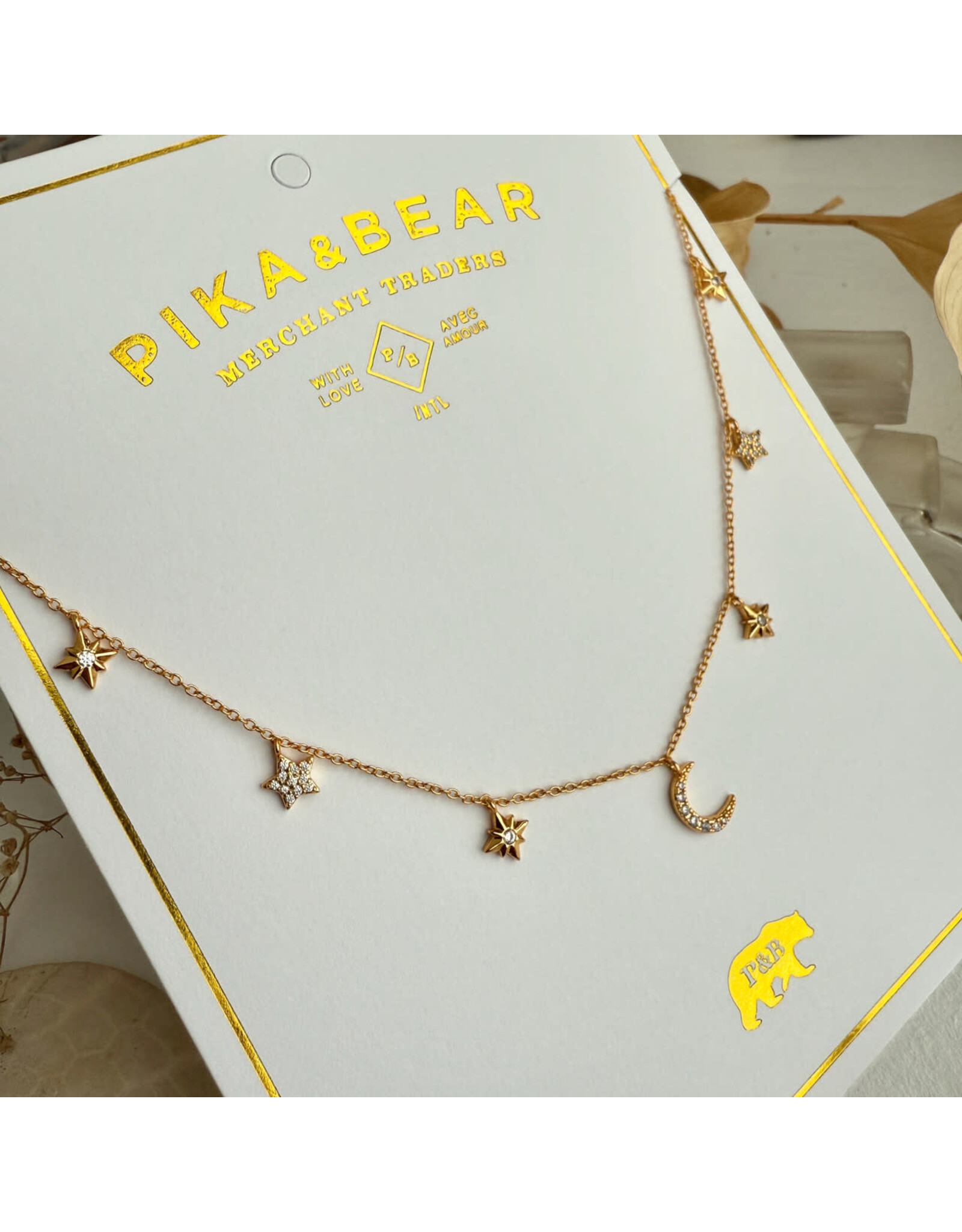 Pika & Bear Pika & Bear - "Andromeda" Stars & Moon Charm Necklace in Gold