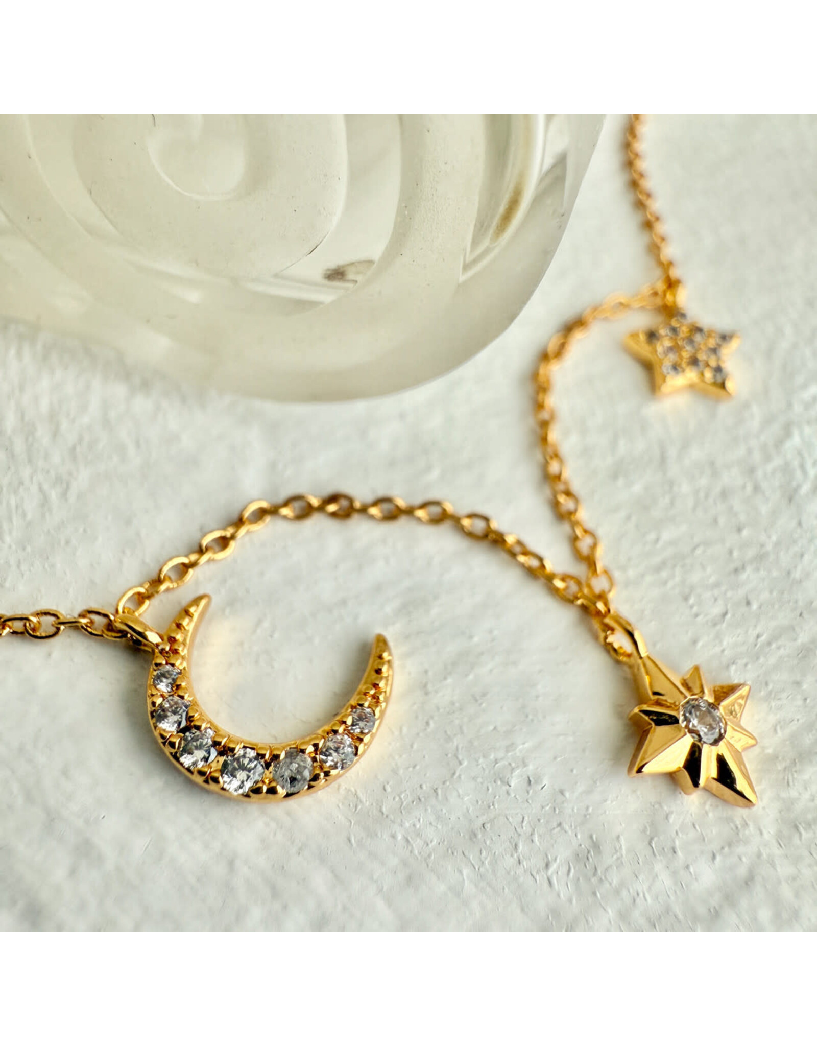 Pika & Bear Pika & Bear - "Andromeda" Stars & Moon Charm Necklace in Gold