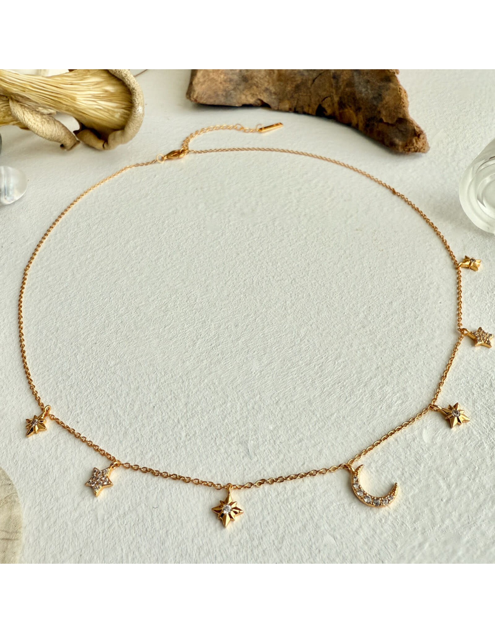 Pika & Bear Pika & Bear - "Andromeda" Stars & Moon Charm Necklace in Gold
