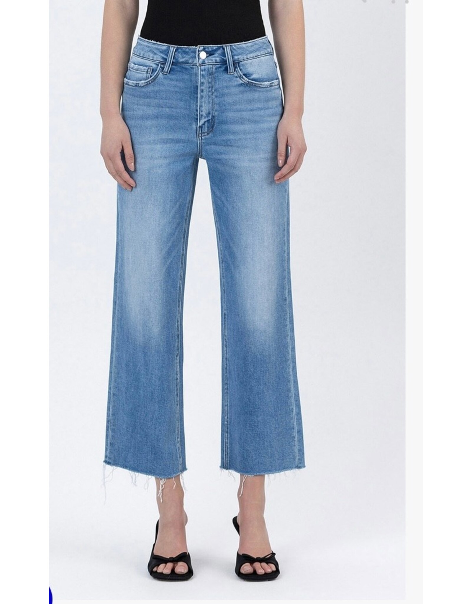 Flying Monkey Flying Monkey - High Rise Raw Hem Crop Slim Wide Jeans (Well Balanced)