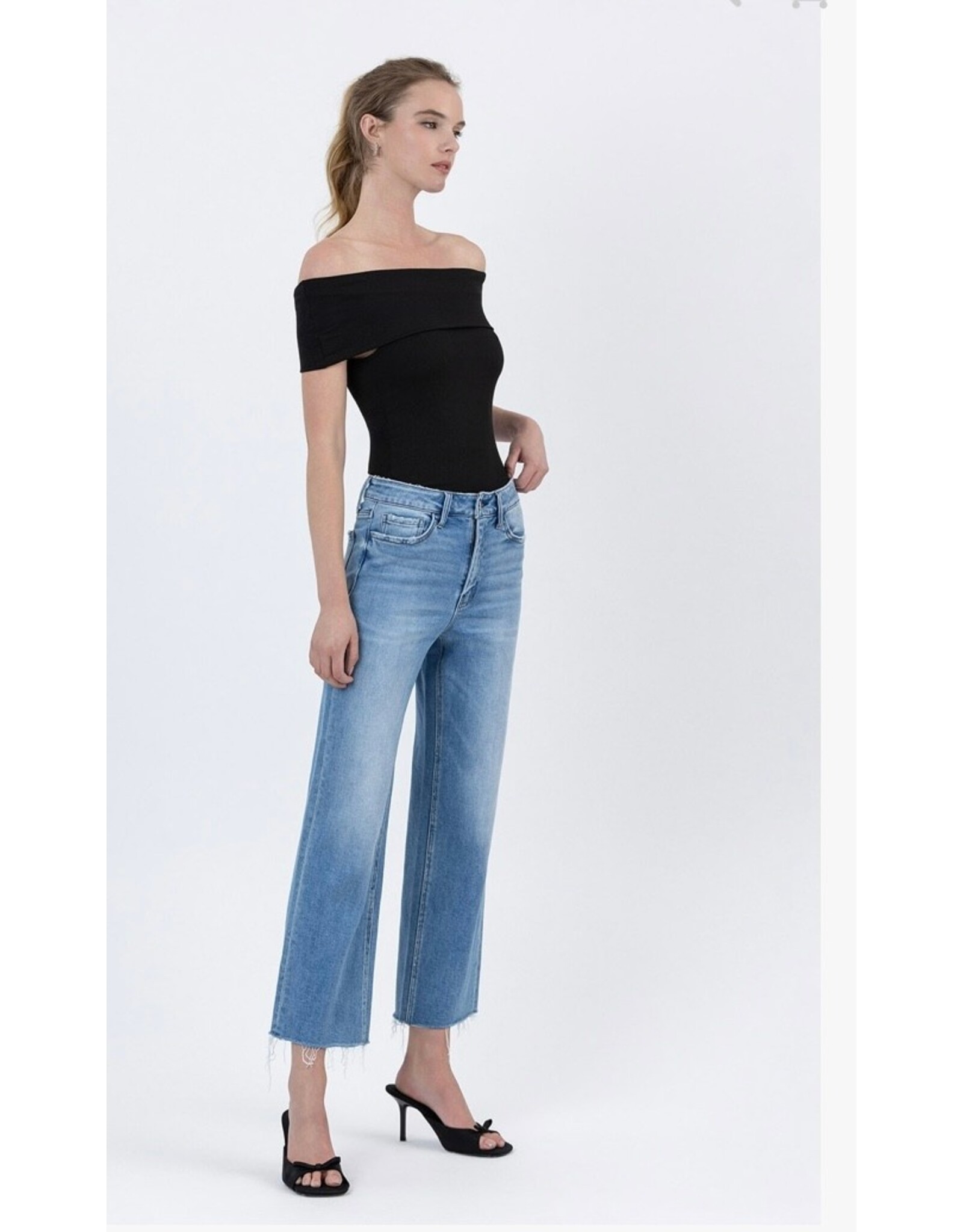 Flying Monkey Flying Monkey - High Rise Raw Hem Crop Slim Wide Jeans (Well Balanced)