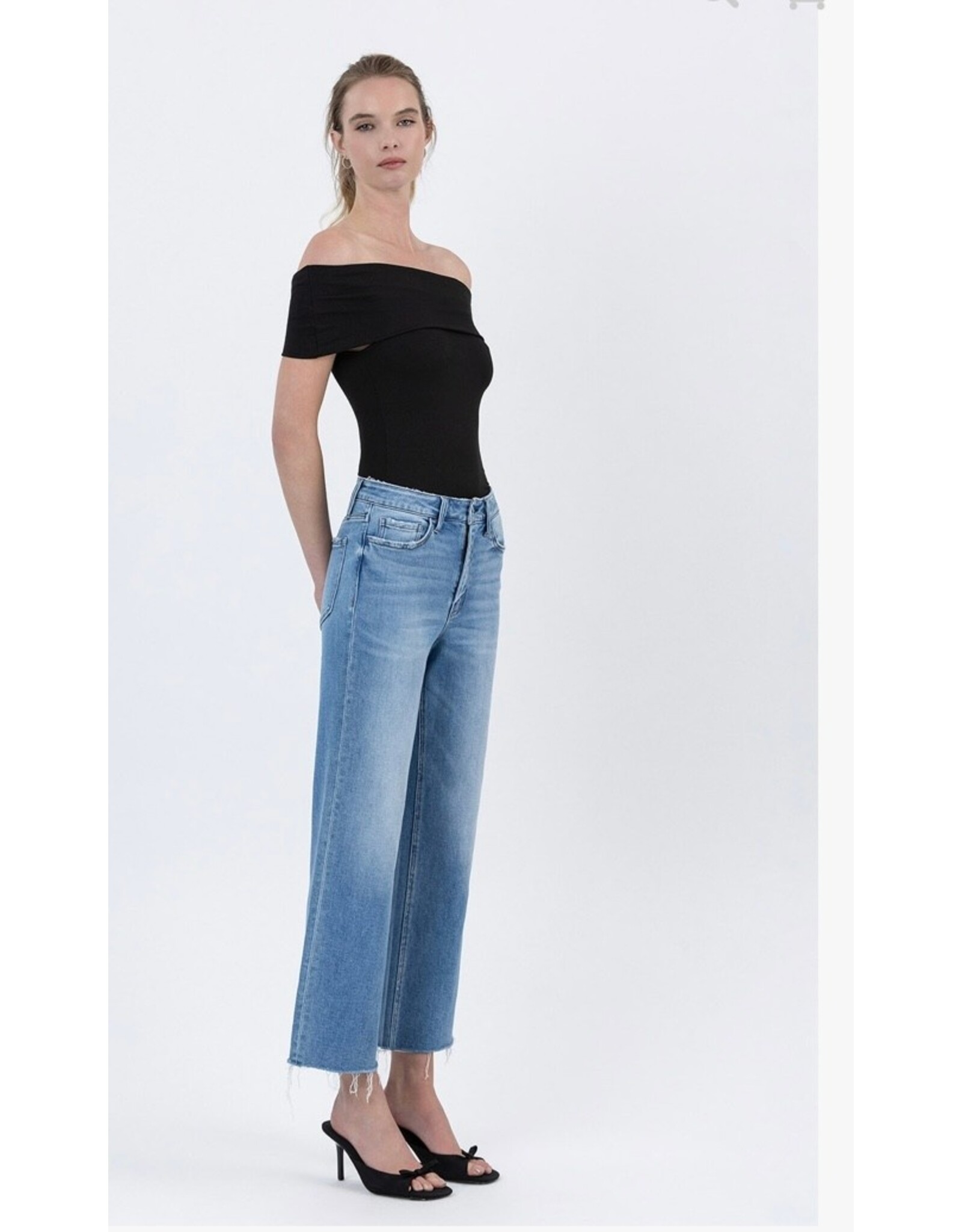 Flying Monkey Flying Monkey - High Rise Raw Hem Crop Slim Wide Jeans (Well Balanced)