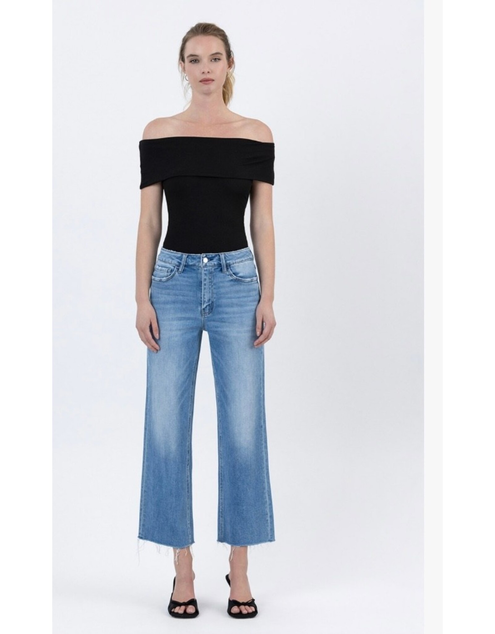 Flying Monkey Flying Monkey - High Rise Raw Hem Crop Slim Wide Jeans (Well Balanced)