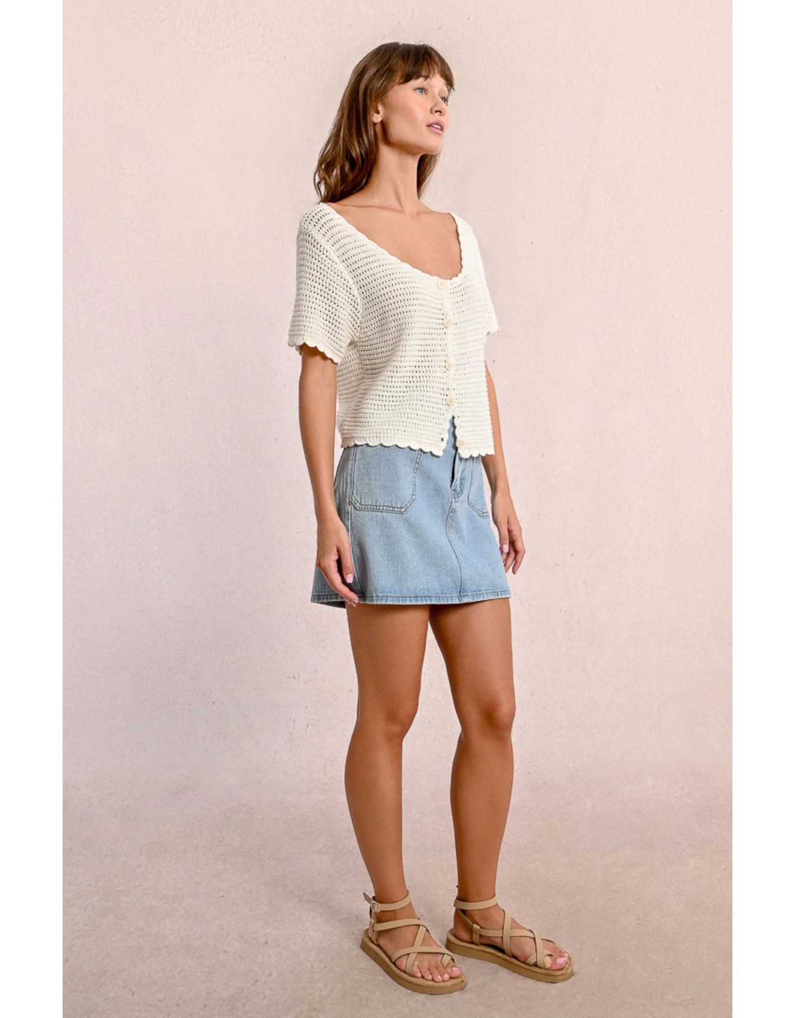 Molly Bracken Molly Bracken -  Cropped Crochet Cardigan (Off White)
