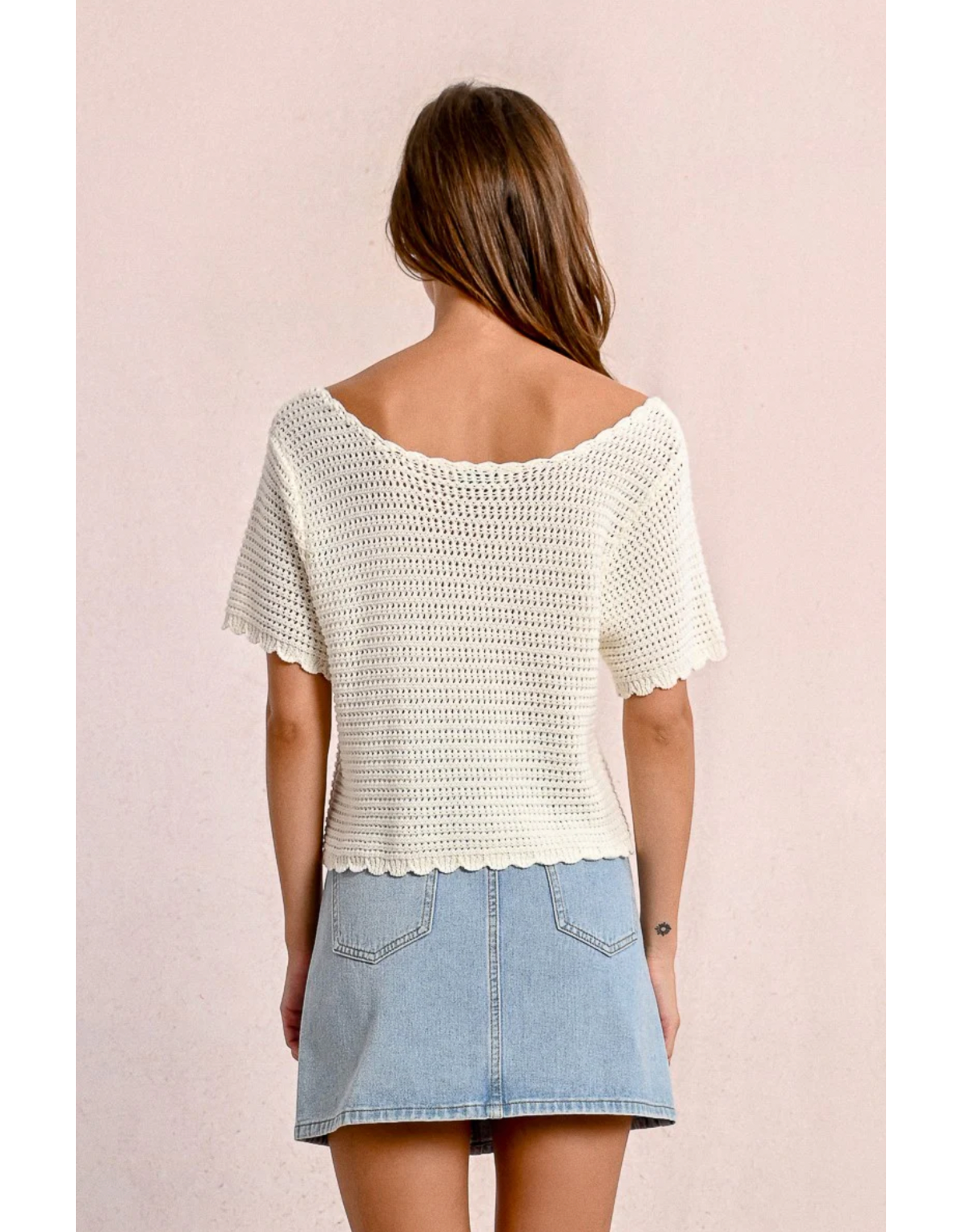 Molly Bracken Molly Bracken -  Cropped Crochet Cardigan (Off White)