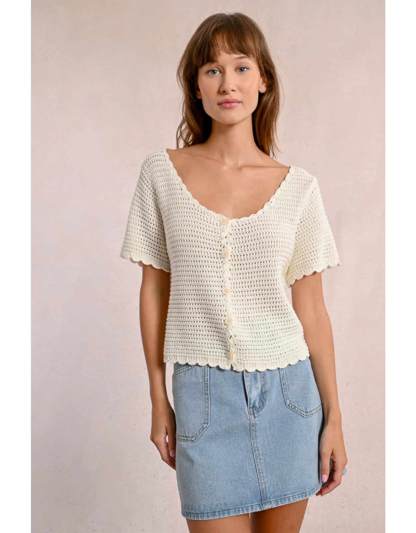 Molly Bracken Molly Bracken -  Cropped Crochet Cardigan (Off White)